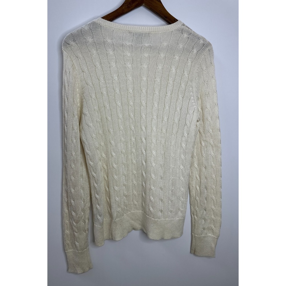 Lauren Ralph Lauren Women Cream Cable Knit Gold Button Shoulder Sweater Medium - Picture 8 of 12